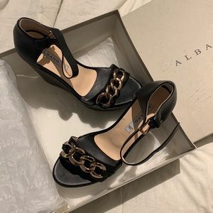 Albano leather wedges- black
